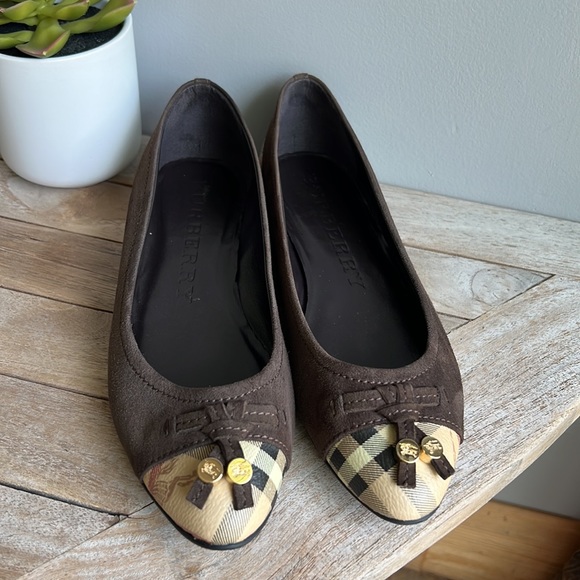 Burberry haymarket check cap toe Yates brown suede ballerina flats size 38.5 - Picture 3 of 11